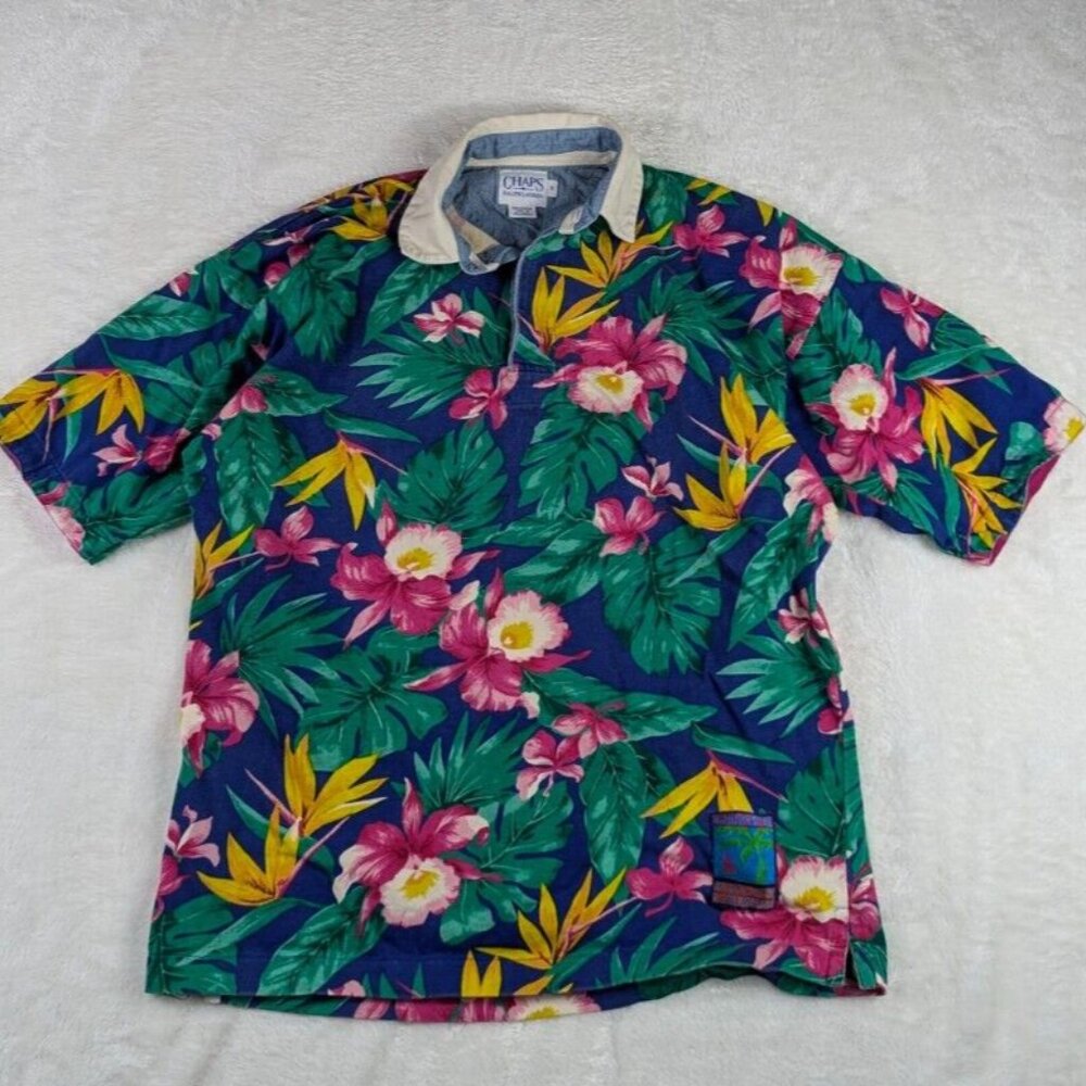 Vintage 90s Chaps Ralph Lauren Polo Shirt Tropical Hawaiian Cotton Men’s Size S